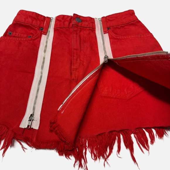 CARMAR | Colin Red Double White Zipper Denim Mini Skirt - Picture 4 of 11